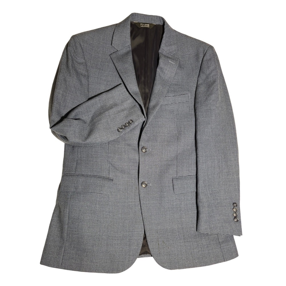 Jos‎ A Bank 100% Wool Blazer Grey Micro Houndstooth Sport Coat Two Button